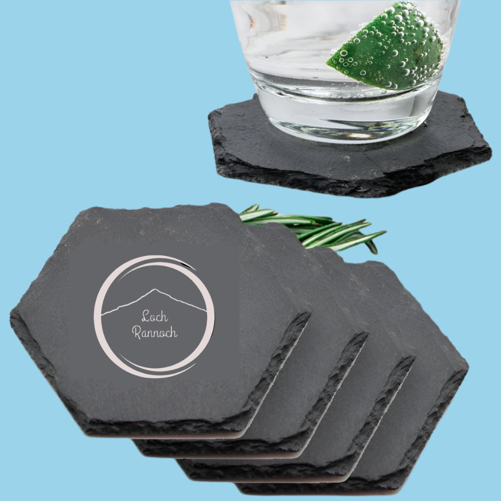 Engraved Hexagonal Slate Coasters